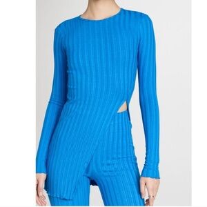 Simon Miller Vibrant Blue Ribbed Knit Top slit